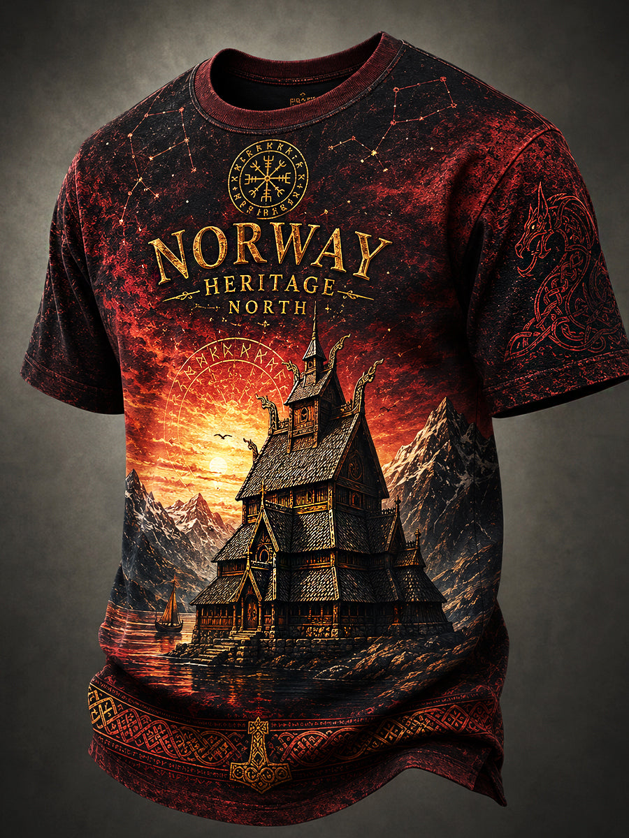 Lättviktig T-shirt med vintage-nordisk viking- och skandinavisk folkkonsttryck