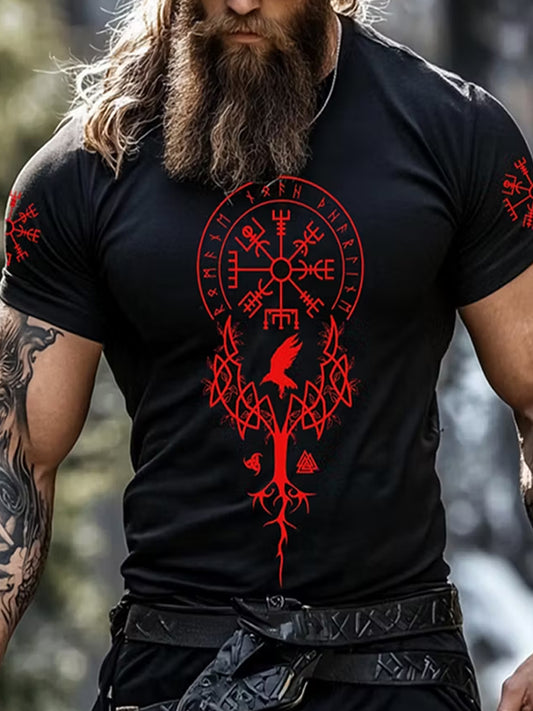 Lättviktig T-shirt med vintage viking- och nordisk etniskt konsttryck