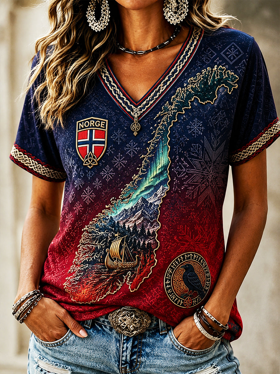Retro norsk viking skandinavisk folkkonsttryck avslappnad topp