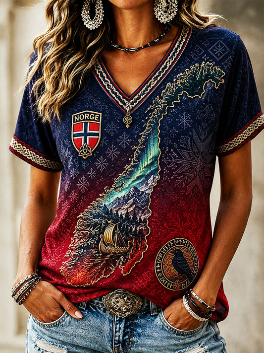Retro norsk viking skandinavisk folkkonsttryck avslappnad topp