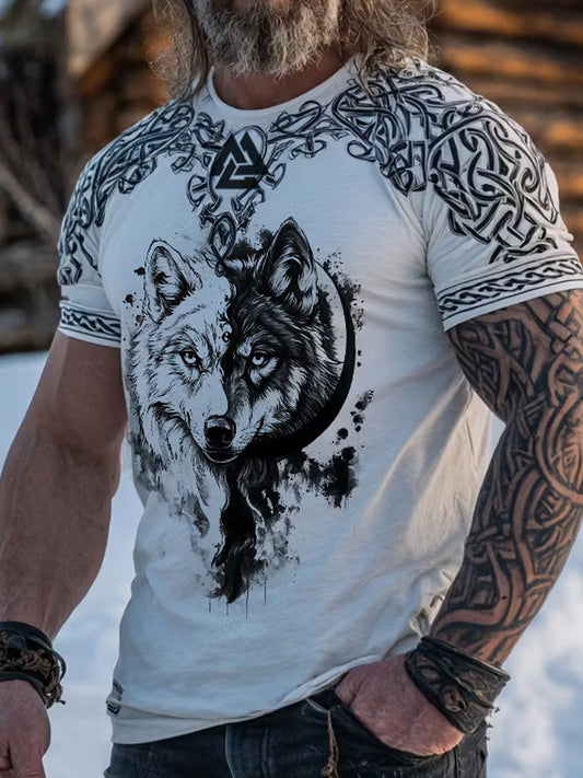 Lättviktig T-shirt med vintage viking- och nordisk etniskt konsttryck