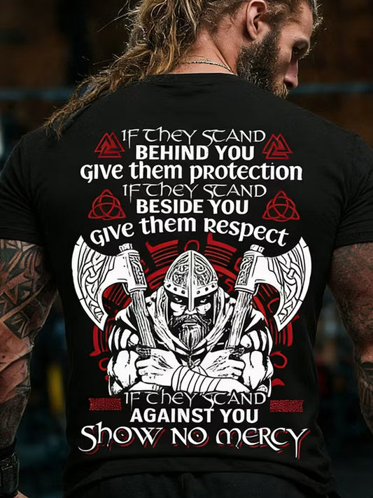 Lättviktig T-shirt med vintage viking- och nordisk etniskt konsttryck