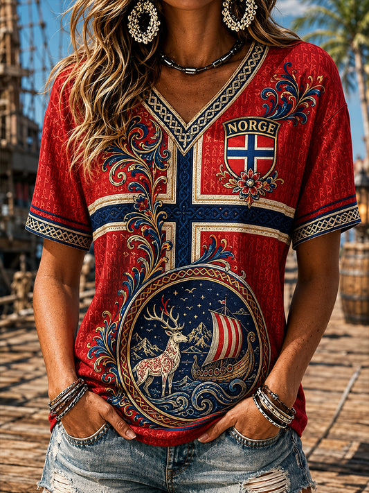 Retro norsk viking skandinavisk folkkonsttryck avslappnad topp