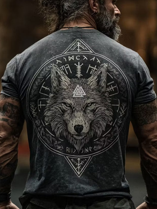 Lättviktig T-shirt med vintage viking- och nordisk etniskt konsttryck