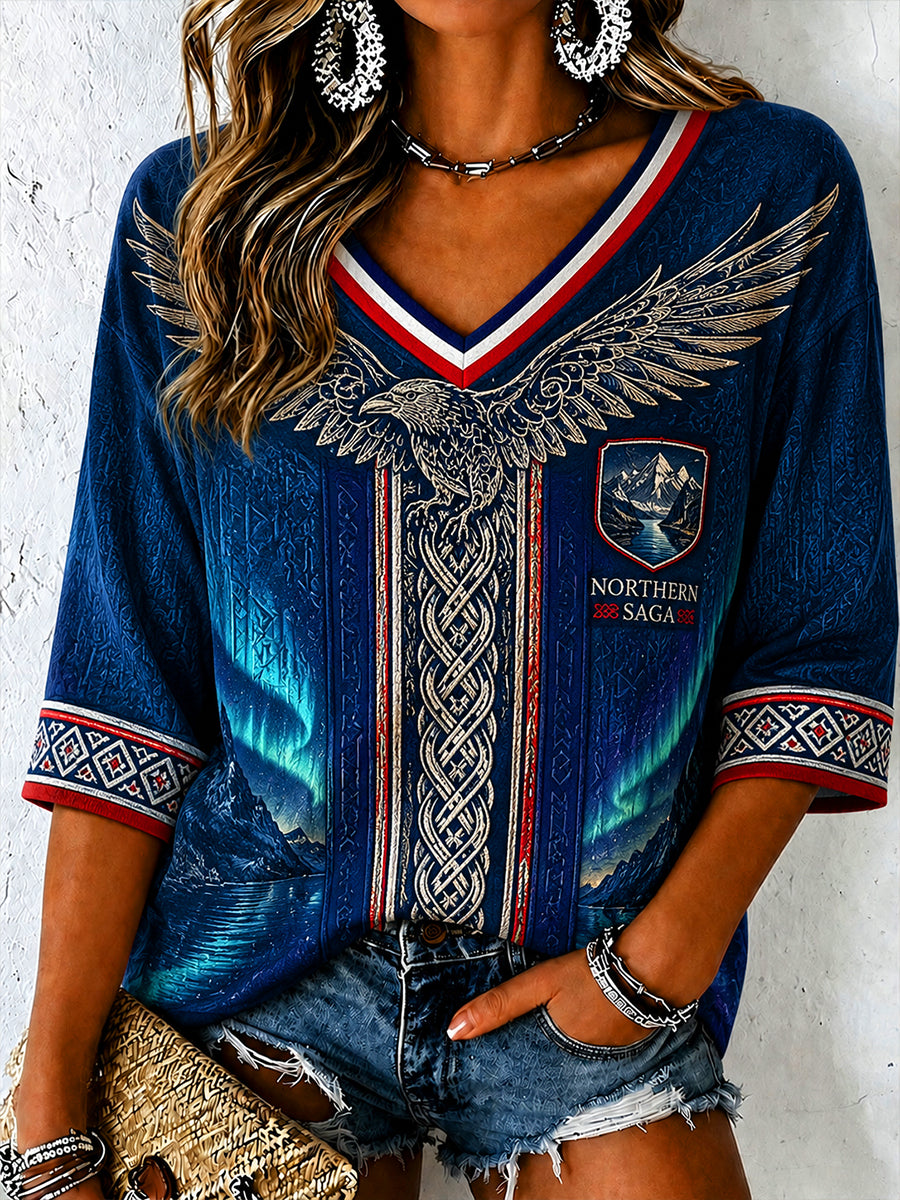 Retro norsk viking skandinavisk folkkonsttryck avslappnad topp