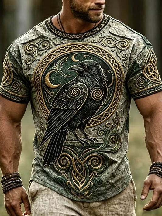 Lättviktig T-shirt med vintage viking- och nordisk etniskt konsttryck