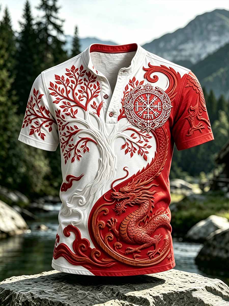 Mans Vintage Viking Livets Träd Tryckt Ledsam T-shirt