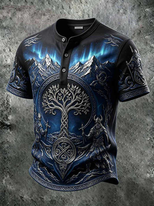 Mans retro vikingkrigarmönstrad ledig t-shirt