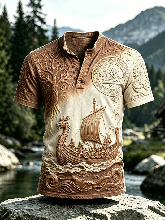 Kvinnlig vintage-vikingtröja med drakskeppstryck – avslappnad stil