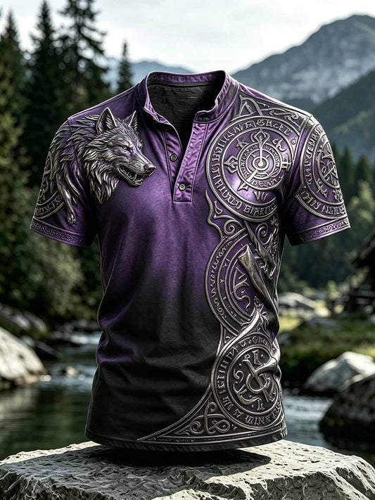 Mansvintage vikingkeltiskt knutmotiv vargtryck avslappnad t-shirt