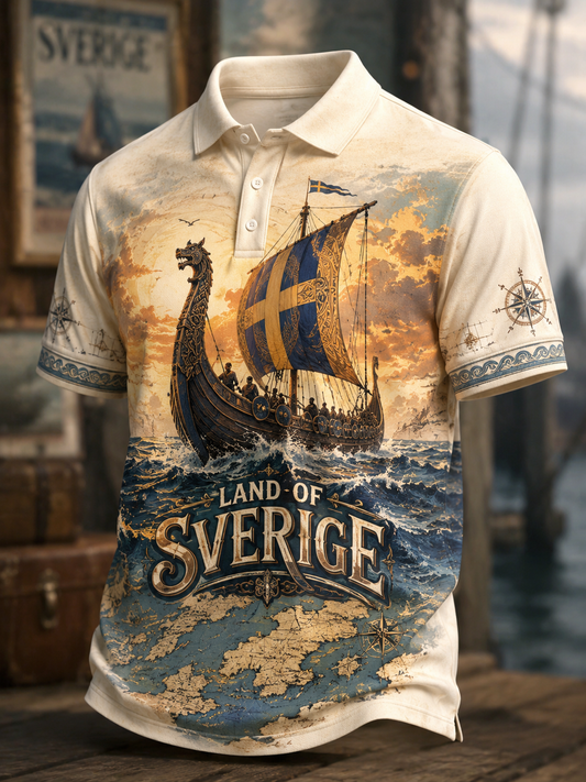 Herrskjorta med korta ärmar i vikingastil