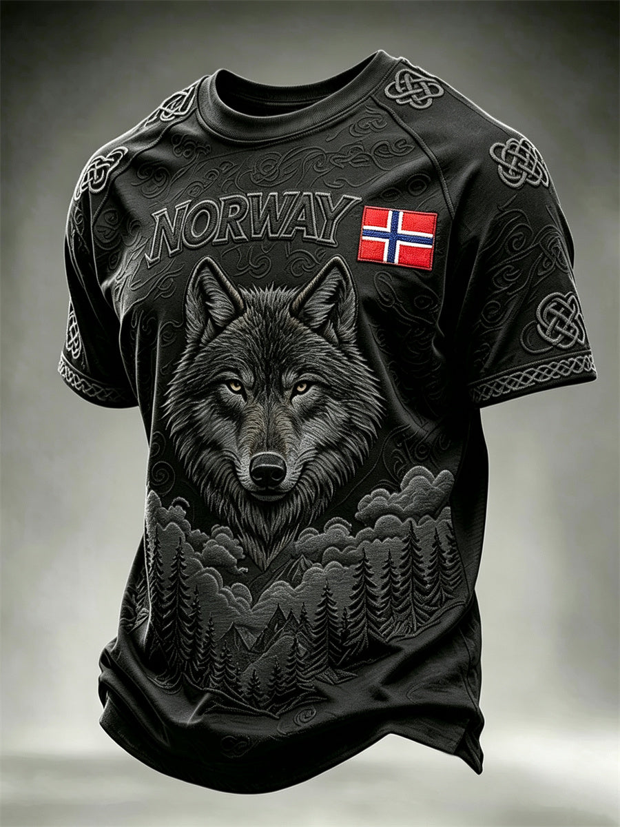 Herrens Norge Viking Wolf Dark Forest Celtic Knop Skriv ut kort ärm t-shirt