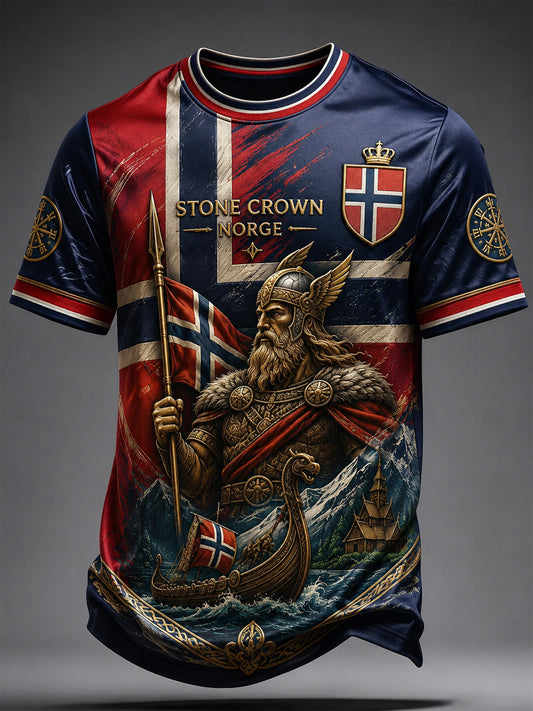 Retro norska vikingarkrigare konstnärlig T-shirt