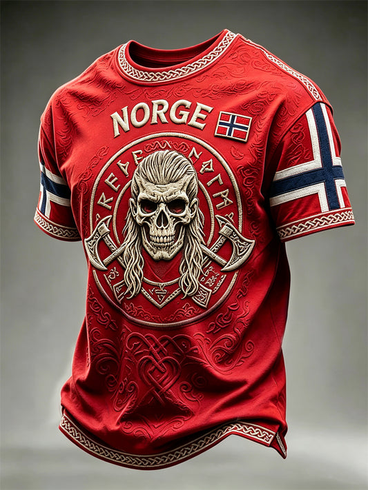 Mäns Norge Viking Skull Celtic Knop Flag Skriv ut kort ärm t-shirt