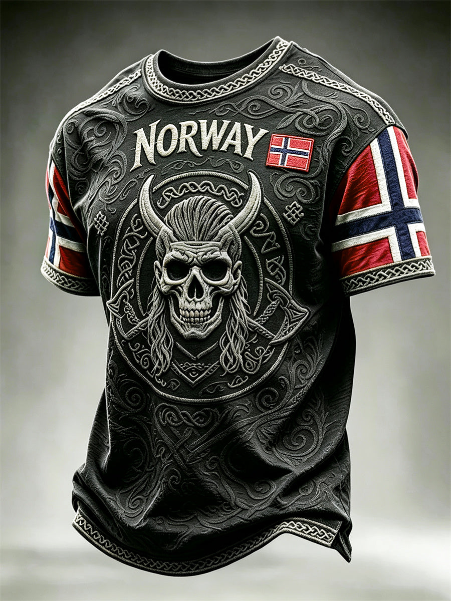 Mäns Norge Viking Skull Celtic Knop Flag Skriv ut kort ärm t-shirt