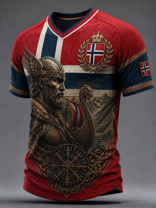 Retro Norska Viking krigare konst V-Hack T-shirt