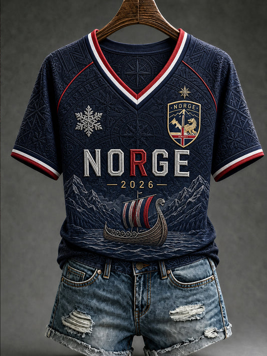 Kvinnor Retro “Norge framåt” Casual T-shirt