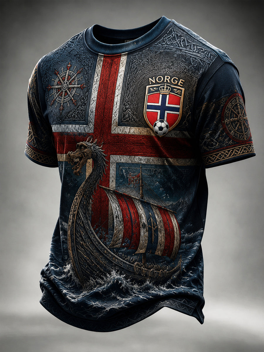 Retro norska viking framåt Konstnärlig tillfällig T-shirt