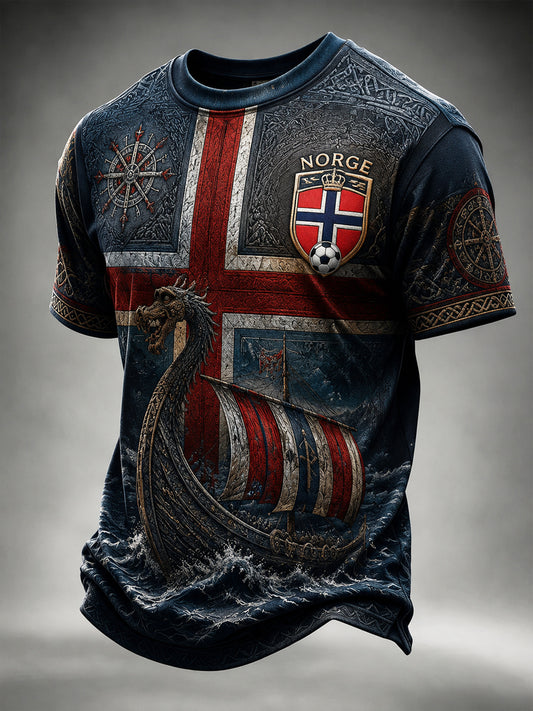 Retro norska viking framåt Konstnärlig tillfällig T-shirt