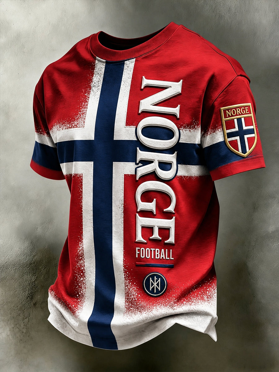 Retro Nordic Style Norge Fotbollsfläkt konst Skriv ut Casual Jersey.