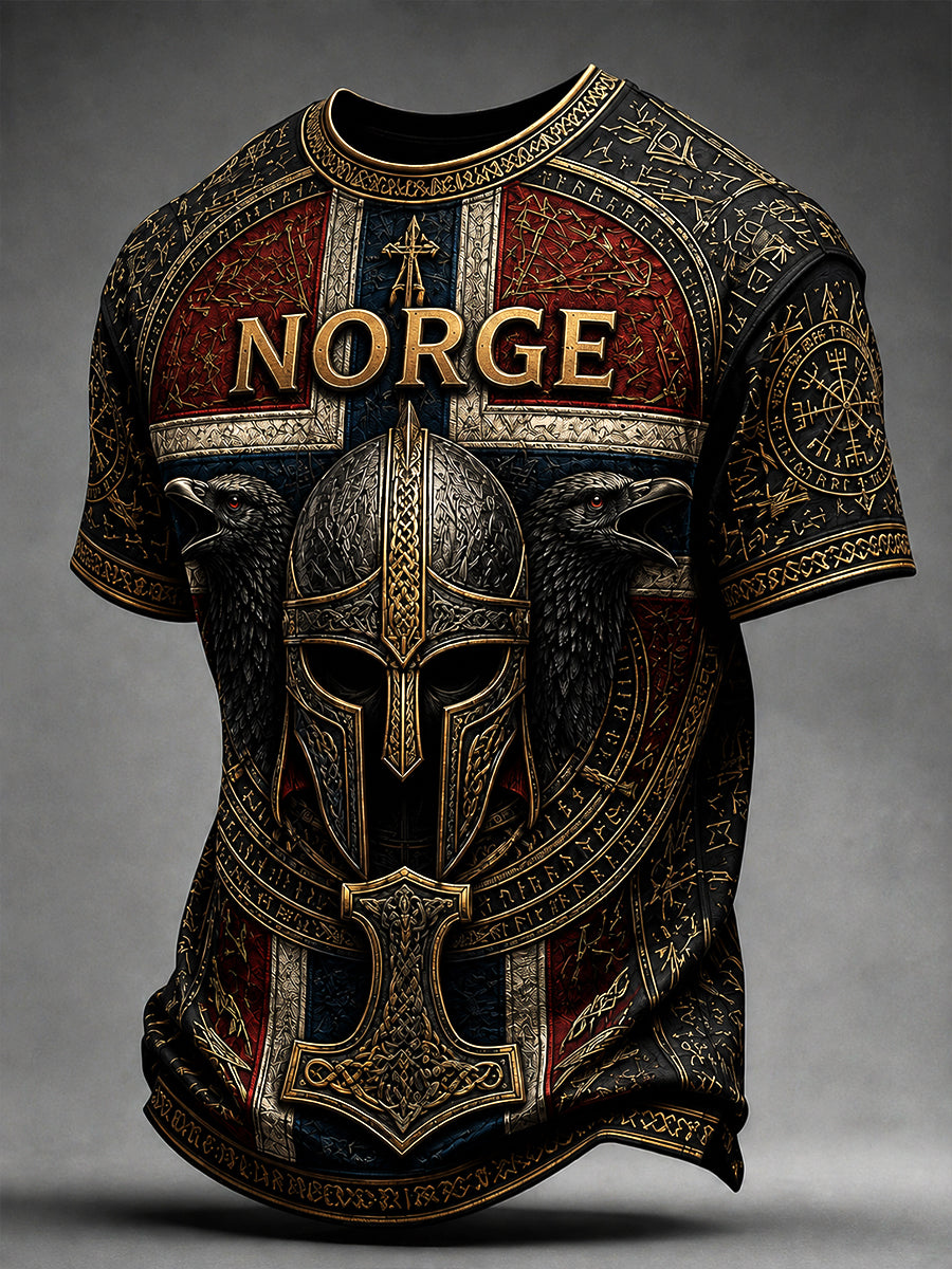 Retro nordiskt grafiskt vardagst-shirt i vikingastil