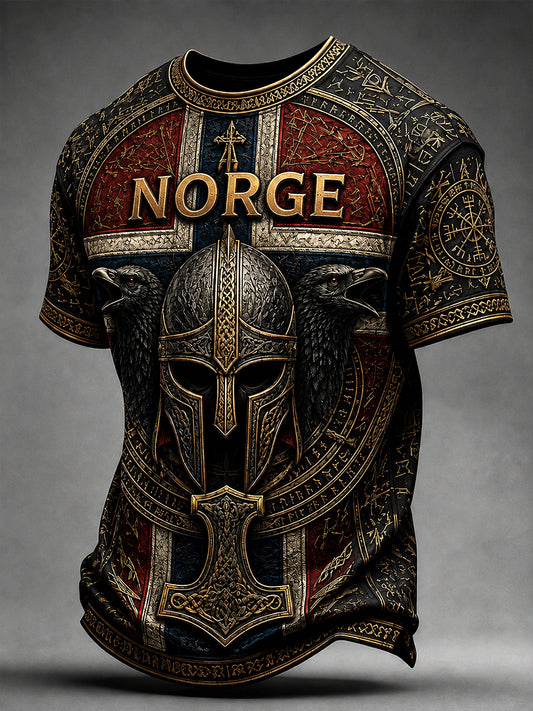 Retro nordiskt grafiskt vardagst-shirt i vikingastil