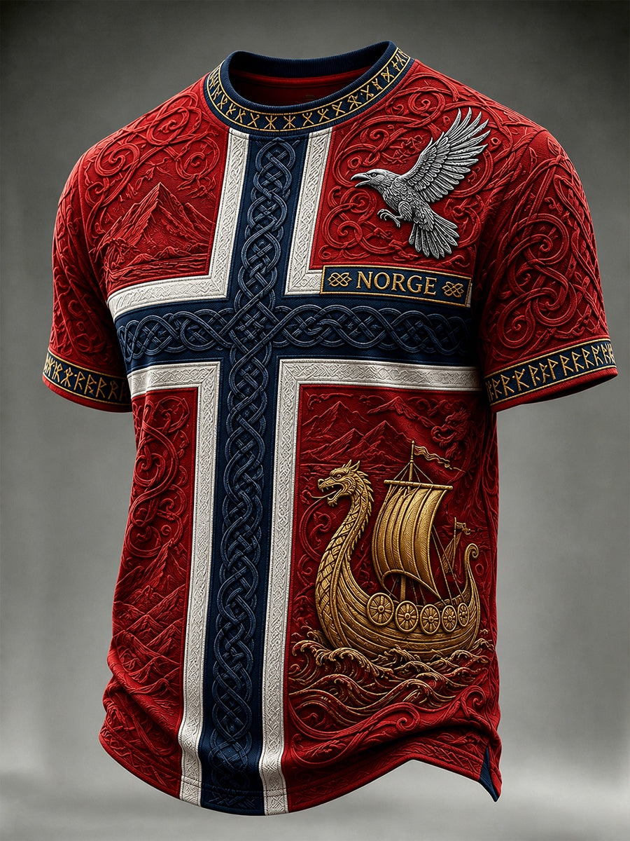 Retro nordiskt grafiskt vardagst-shirt i vikingastil