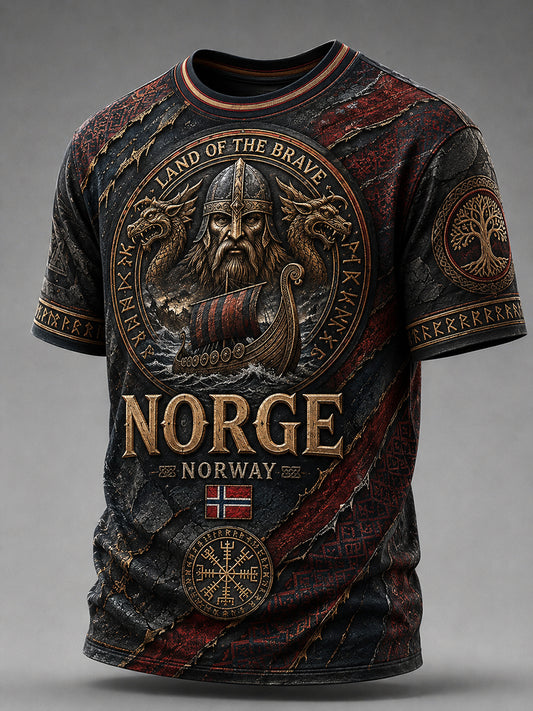 Retro nordiskt grafiskt vardagst-shirt i vikingastil