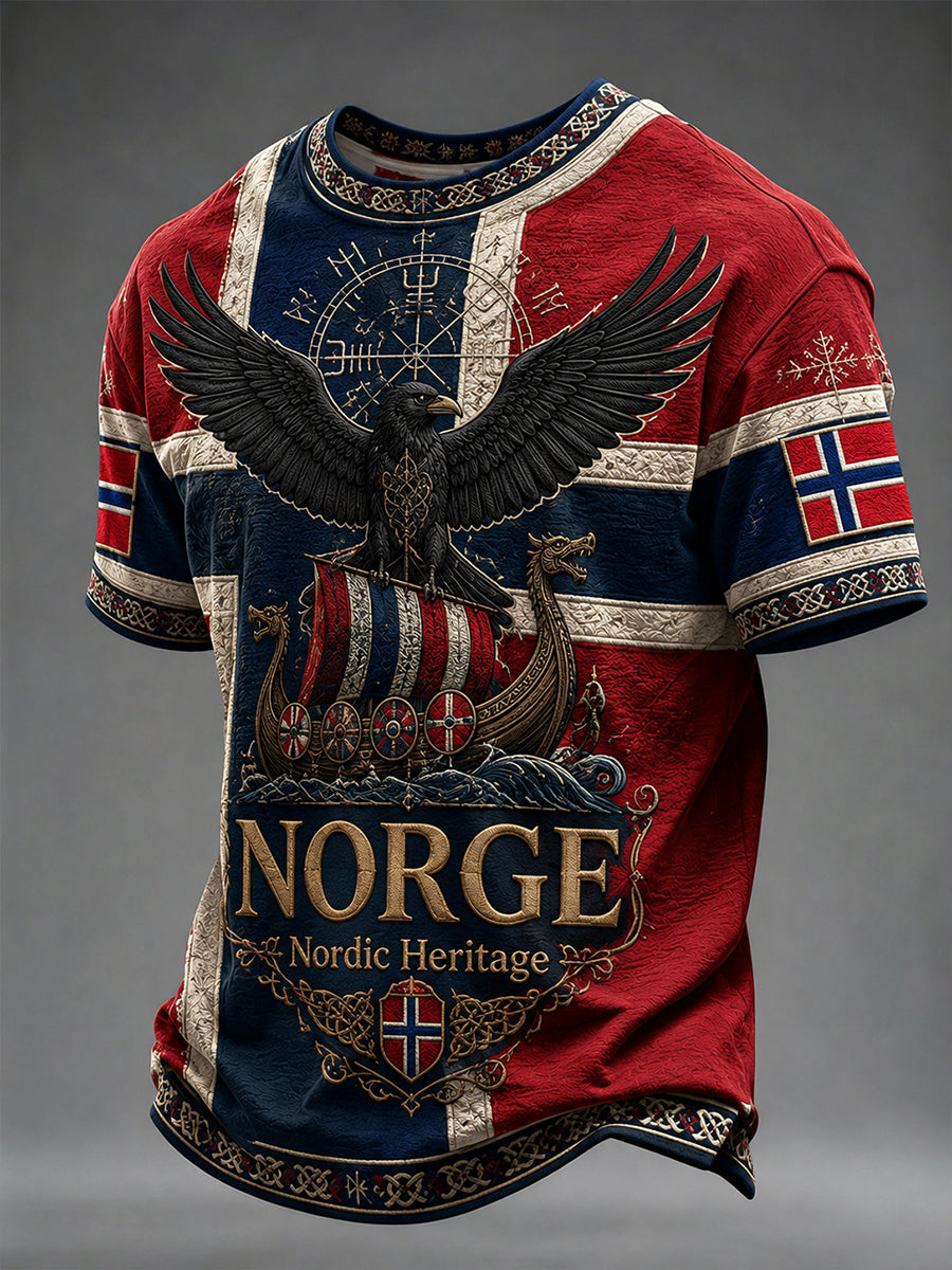Retro nordiskt grafiskt vardagst-shirt i vikingastil