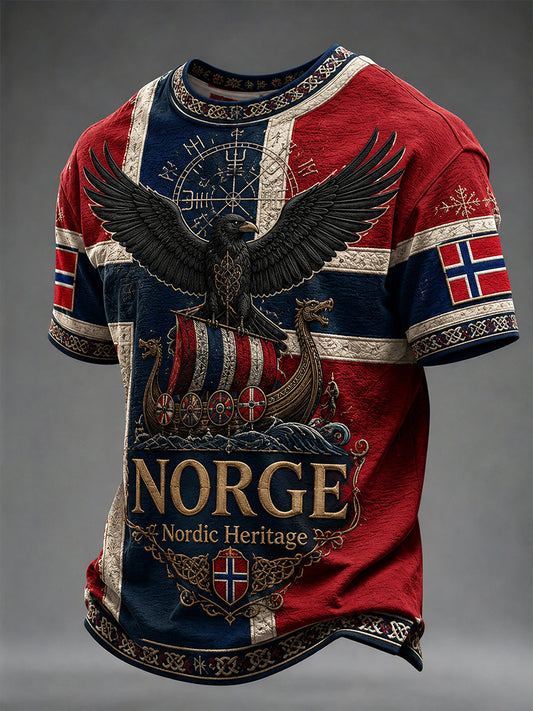 Retro nordiskt grafiskt vardagst-shirt i vikingastil