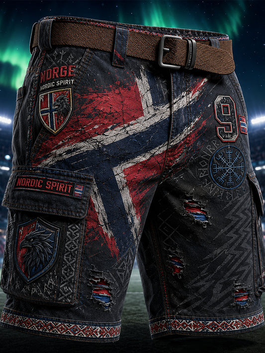 Mäns Viking Norge Konst Print Casual Shorts