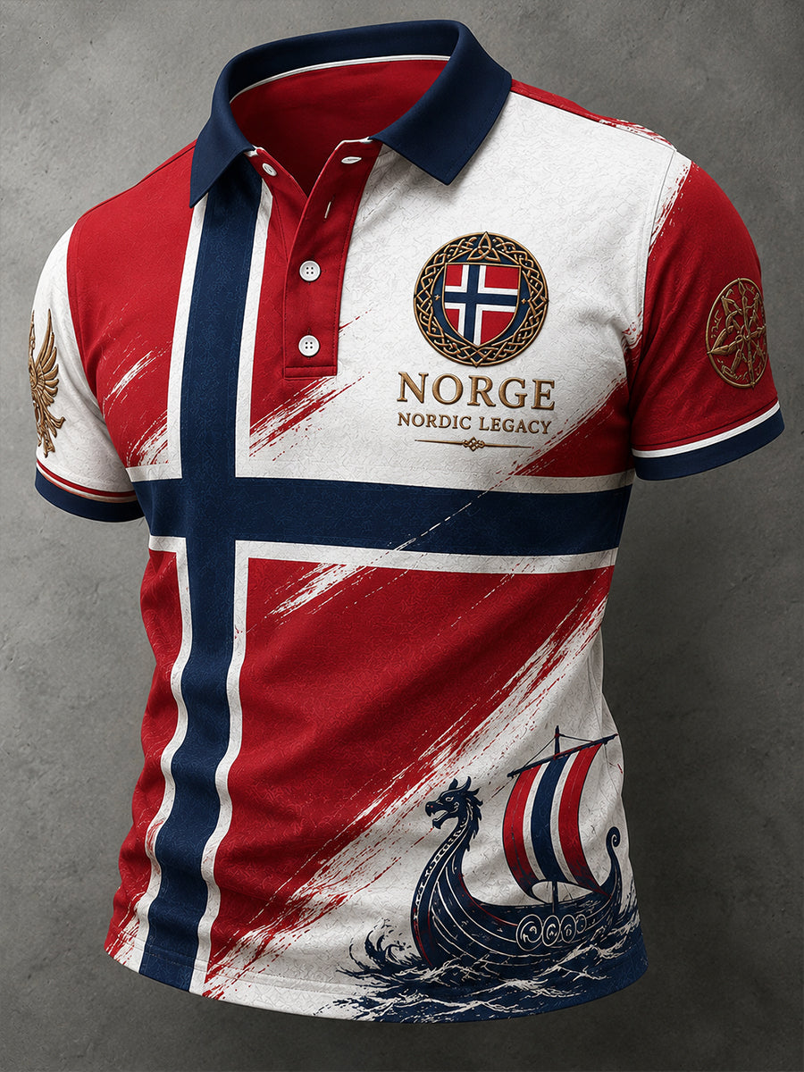 Retro Nordic Viking-Style Graphic Casual Polo Skjorta