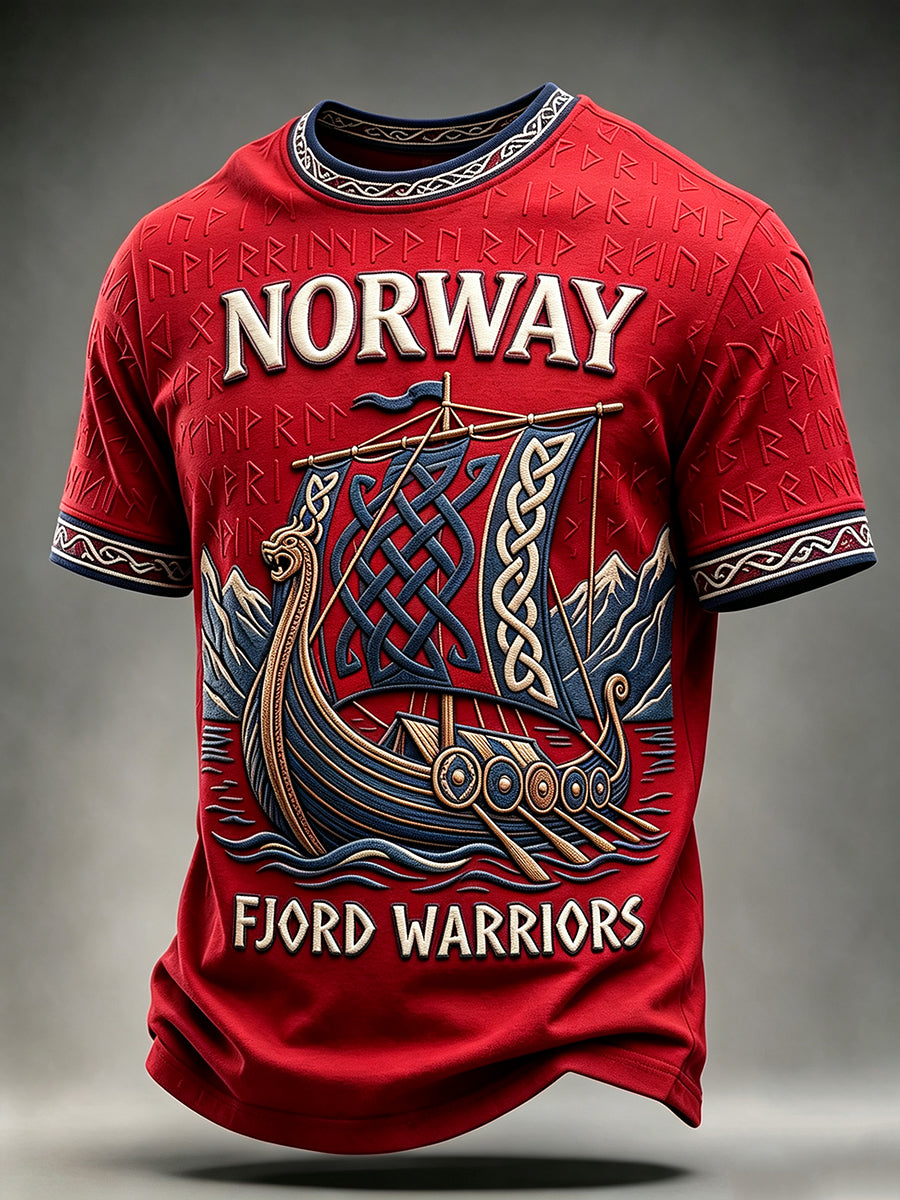 Män Norge Viking långskepp Runes Konst keltisk utskrift Korta ärmar T-shirt