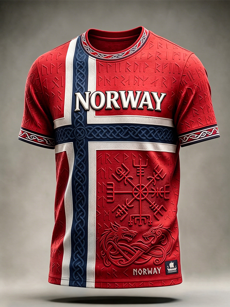 Mäns Viking Inspirerat mönster Celtic Norge Flagg Skriv ut Korta ärmar T-shirt