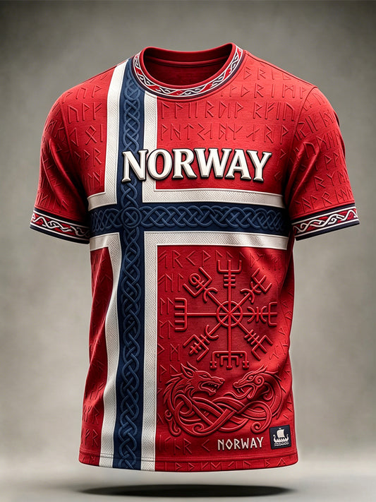 Mäns Viking Inspirerat mönster Celtic Norge Flagg Skriv ut Korta ärmar T-shirt