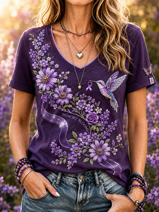 T-shirt med V-ringning – Medvetandegörande om Alzheimers sjukdom hos kvinnor
