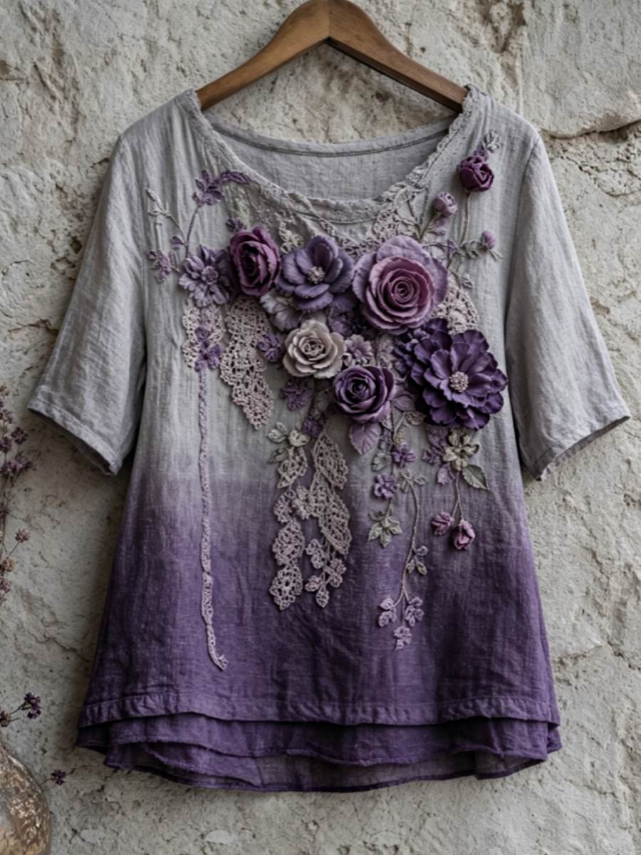 Damlinnet-shirt med korta ärmar