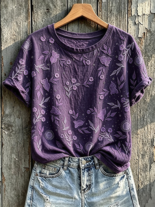 Kvinnors stil Purple Awareness Floral Print Short-sleeved T-shirt