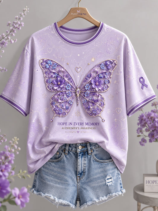 T-shirt med blomsterkonsttryck – Medvetenhet om Alzheimers hos kvinnor