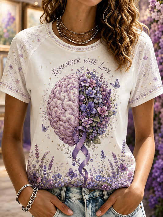 Kvinnors Alzheimers sjukdom medvetenhet rund hals kort ärm T-shirt