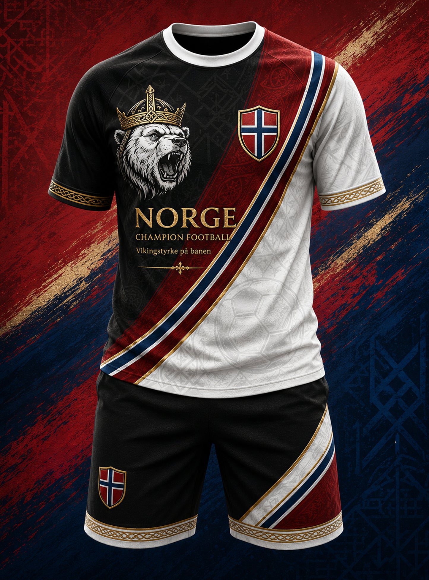 Herrset med konsttryck på t-shirt i norsk vikingtema