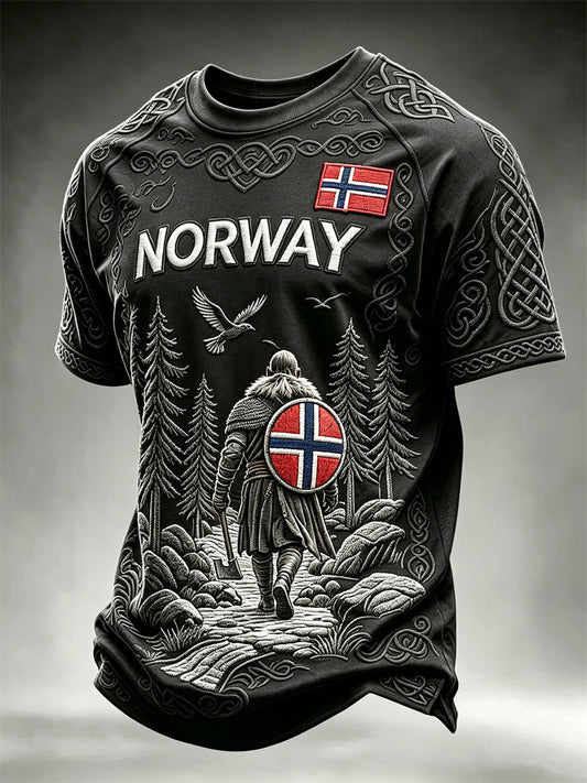 Herrens Norge Viking Warrior Dark Forest Celtic Knop Flag Skriv ut korta ärmar t-shirt