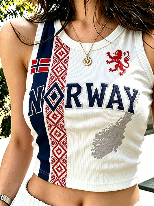 Dammens Norge etniskt mönster flagga tryckt rundhalsad vardagsväst