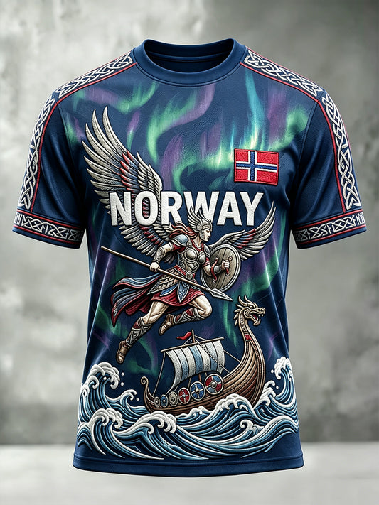 Mäns Norge Viking Inspirerat mönster Aurora Skriv ut korta ärmar T-shirt