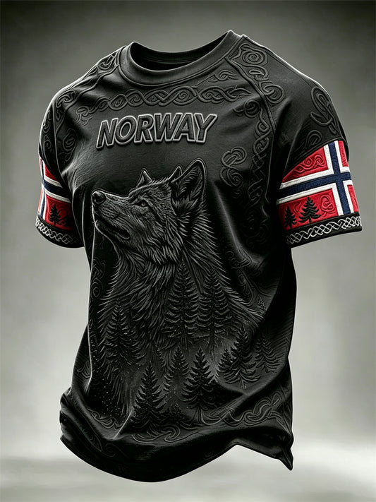 Herrens Norge Viking Wolf Dark Forest Celtic Knop Flag Skriv ut korta ärmar t-shirt