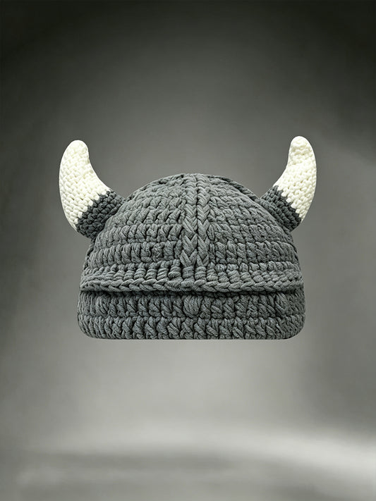 Unisex Viking krigare Horned hjälm inspirerad bekvämt virkat hatt