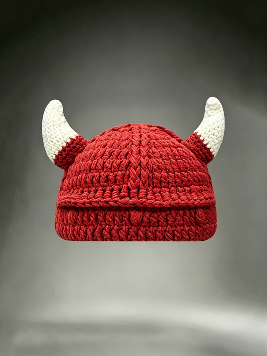 Unisex Viking krigare Horned hjälm inspirerad bekvämt virkat hatt