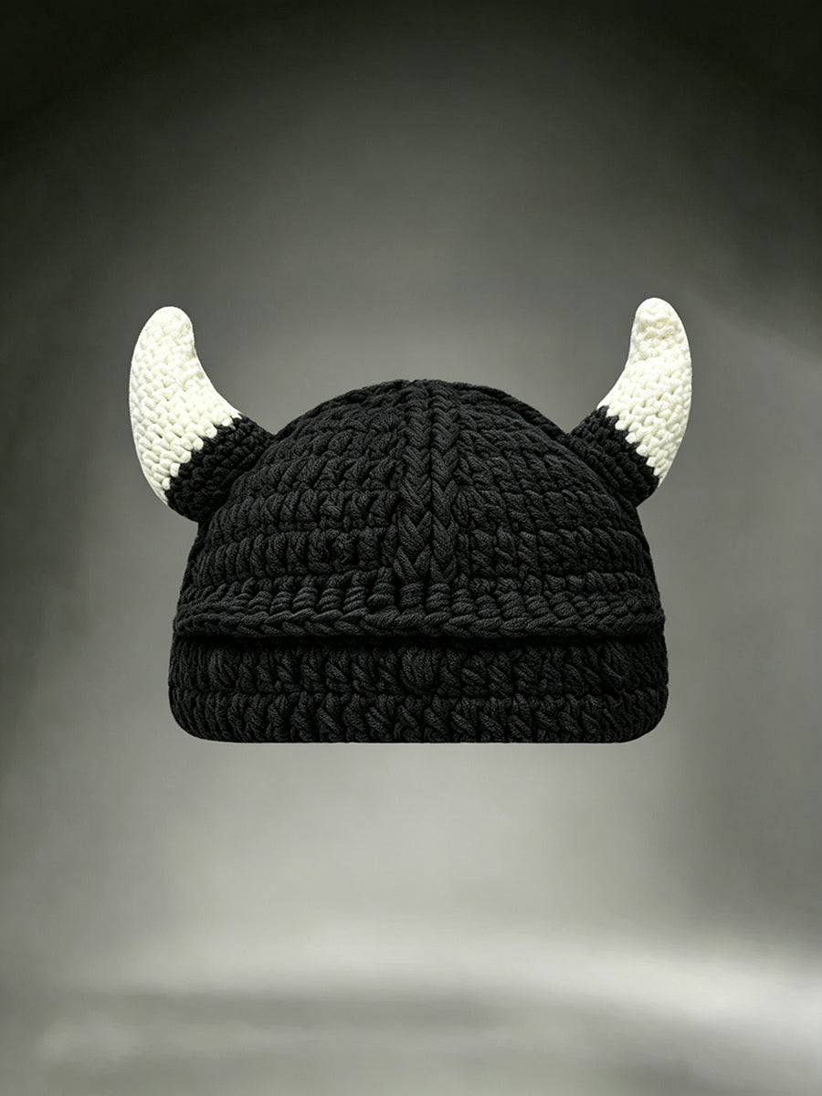 Unisex Viking krigare Horned hjälm inspirerad bekvämt virkat hatt