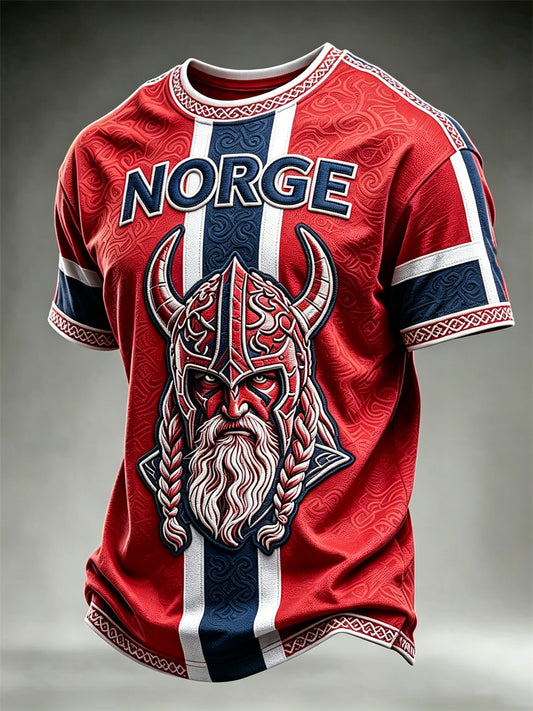 Herrtröja i Norge med vikingkrigare, keltisk knut och flaggmönster, kortärmad