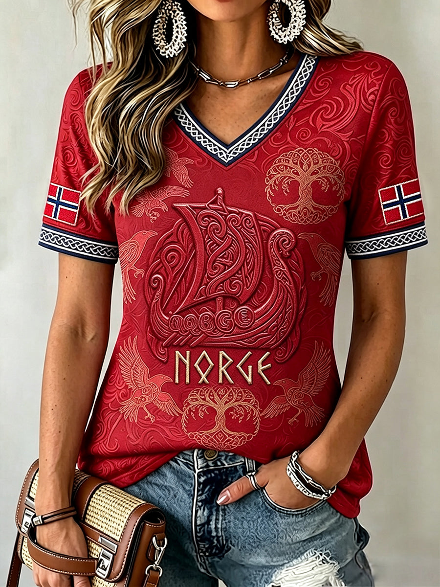 Kvinnors Viking Inspirerat mönster flagga Celtic Print T-shirt